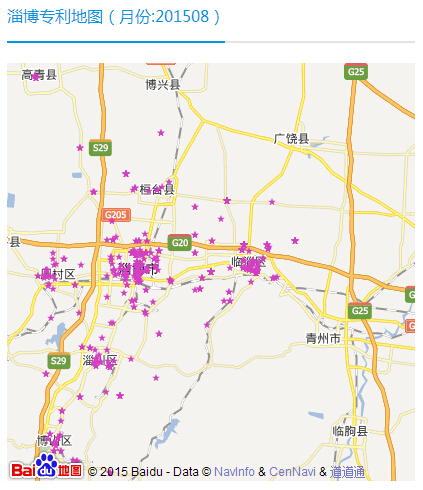 淄博市专利地图分布情况2015年8月
